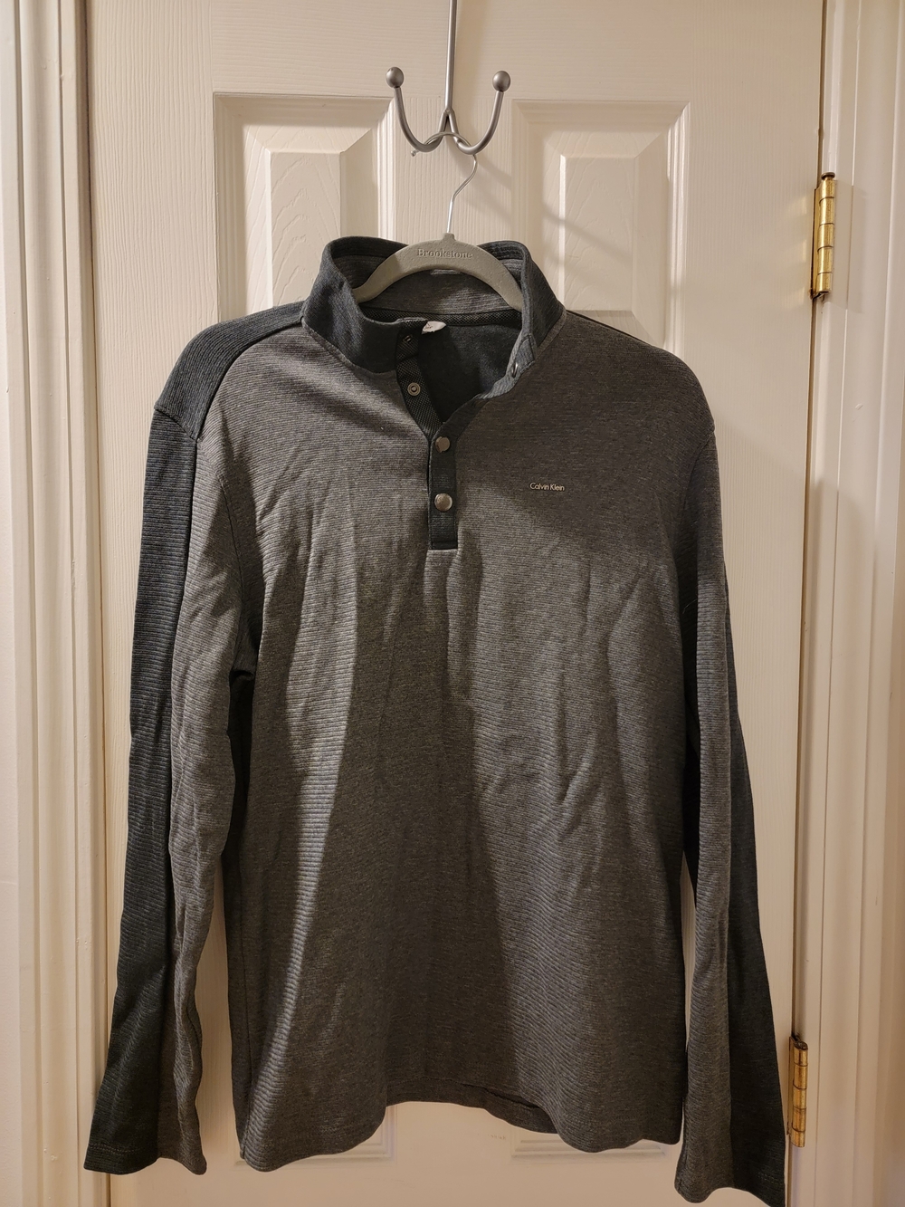 Calvin Klein Men's Long-Sleeve Dark Gray Henley Polo